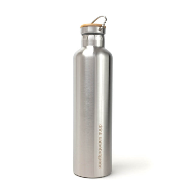 Nachhaltige plastikfreie 1 Liter Thermo Edelstahl Trinkflasche von samebutgreen.