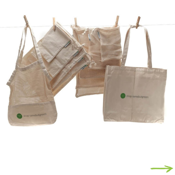 Große Einkaufstasche und unverpackt Einkaufsbeutel aus ökologischer Baumwolle, plastikfreie Naturtaschen zum Shoppen und Aufbewahren.